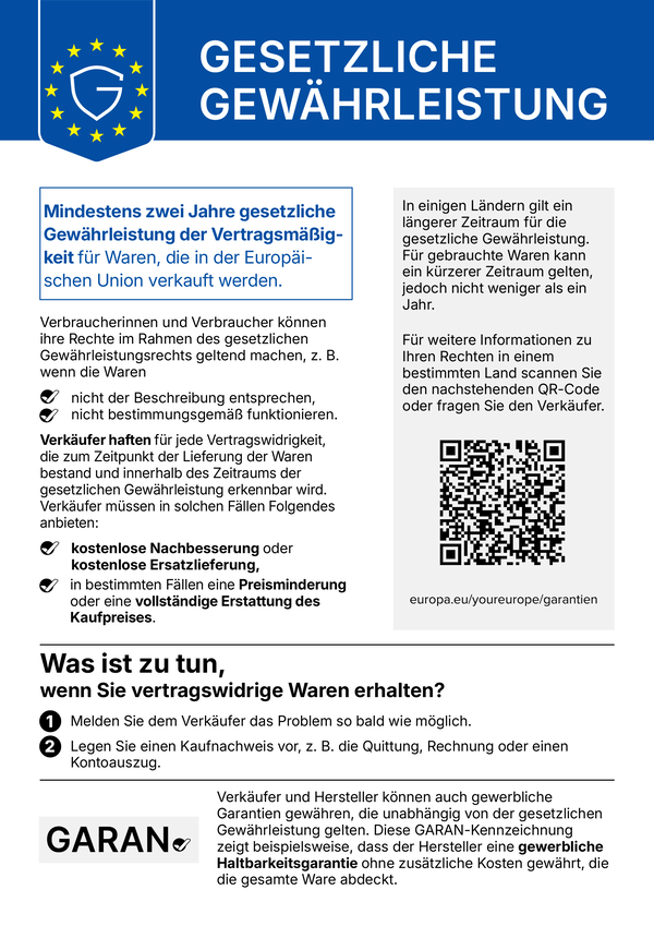 Gesetzliche Gewährleistung – harmonisierte Mitteilung der EU
